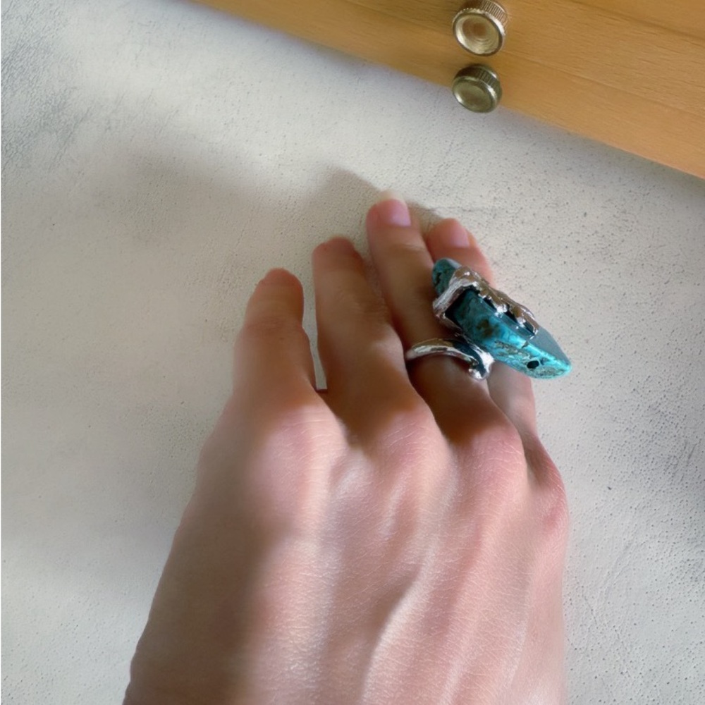 Statement Turquoise Ring Adjustable - image 2